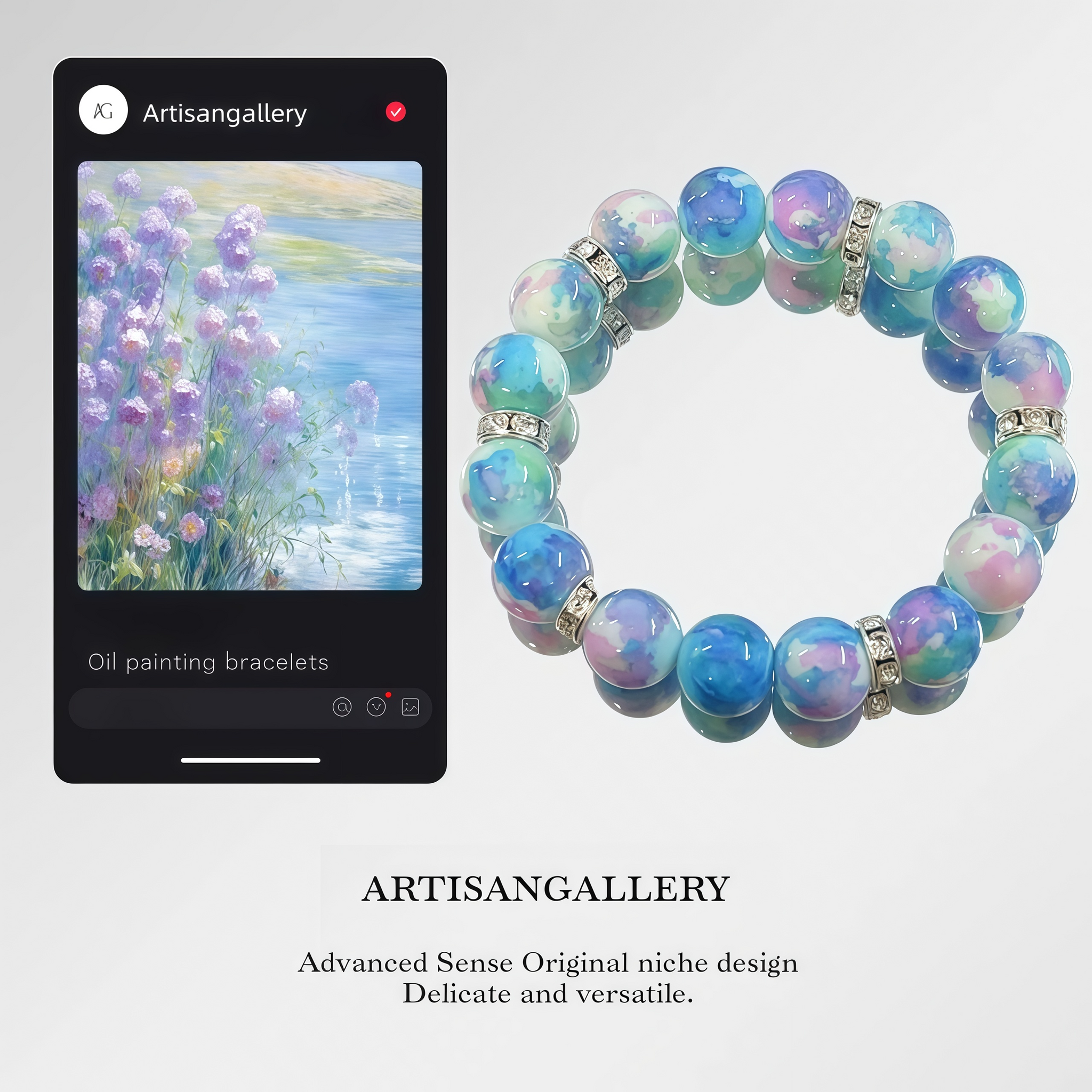 Art bracelet-Water Lilies bracelet-pastel